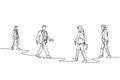 Single continuous line drawing of group urban commuters walking pass over and over again on city street go to the office. Urban Royalty Free Stock Photo