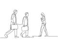 Single continuous line drawing of group urban commuters walking pass over and over again on city street go to the office. Urban Royalty Free Stock Photo