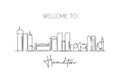 Single continuous line drawing Hamilton skyline, Canada. Famous city scraper landscape. World travel destination postcard print