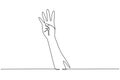 Single continuous line drawing hand count number four. Learn to count numbers. The concept of education for children. Nonverbal