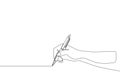 Single continuous line drawing of hand gesture drawn straight horizontal line. Write long streak on notepad concept. One line draw