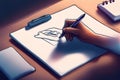 Single continuous line drawing of hand gesture writing on paper at clipboard. Business to do list write on notebook concept. One