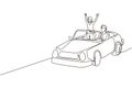 Single continuous line drawing happy couple riding car going on road trip. Romantic man and woman driving in cabriolet car. Couple Royalty Free Stock Photo