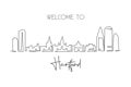 Single continuous line drawing Hartford city skyline, Connecticut. Famous city scraper landscape. World travel home wall decor art