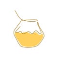 Single continuous line drawing icon of honeycombs and honey spot. Cute honey pot. Beekeeping one continuous line icon