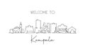 Single continuous line drawing Kampala city skyline, Uganda. Famous city scraper and landscape. World travel concept home wall