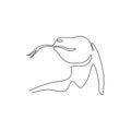 Single continuous line drawing of komodo dragon head for adventure organization logo identity. Wild protected animal mascot