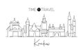 Single continuous line drawing of Krakow city skyline, Poland. Famous skyscraper landscape postcard. World travel concept home