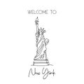 Single continuous line drawing of Liberty Statue. Iconic landmark place in New York City, United States. Home decor wall art Royalty Free Stock Photo