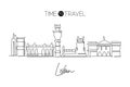 Single continuous line drawing of Lisbon city skyline, Portugal. Famous city scraper landscape. World travel home wall decor Royalty Free Stock Photo