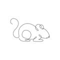 Single continuous line drawing of little cute mouse for logo identity. Funny mice mammal animal mascot concept for pet lover club Royalty Free Stock Photo