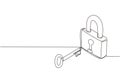 Single continuous line drawing lock and key, isometric image. Key and lock. Safety lock with key icon image. Success, solution, Royalty Free Stock Photo