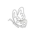 Single continuous line drawing of luxury butterfly for corporation logo identity. Beauty salon and healthcare company icon concept