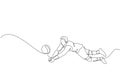 Single continuous line drawing of male young volleyball athlete player in action jumping block the ball on court. Team sport