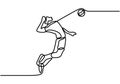 Single continuous line drawing of male young volleyball athlete player in action jumping spike on court. Vector illustration