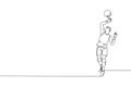 Single continuous line drawing of male young volleyball athlete player in action serve the ball on court. Team sport concept.