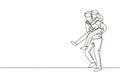 Single continuous line drawing Man carry his girlfriend on his back. Happy romantic couple in love. Relationship concept in always