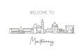 Single continuous line drawing of Monterrey skyline, Mexico. Famous city scraper landscape postcard. World travel destination Royalty Free Stock Photo