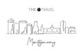 Single continuous line drawing Montgomery city skyline, Alabama. Famous city scraper landscape. World travel home wall decor art