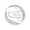 Single continuous line drawing motorcycle sport helmet. Racer helmet logo. Motorsport car kart racing transportation safety