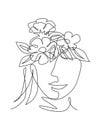 Single continuous line drawing nature portrait minimalist. Flower bouquet head concept. Beauty floral cosmetic salon abstract face