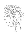 Single continuous line drawing nature portrait minimalist. Flower bouquet head concept. Beauty floral cosmetic salon abstract face