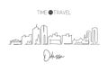 Single continuous line drawing of Odessa city skyline, Texas. Famous city scraper landscape. World travel home wall decor art