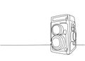 Single continuous line drawing of of old vintage analog twin lens camera medium format. Retro classic photography equipment