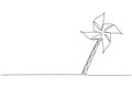 Single continuous line drawing paper windmill. Origami paper windmill. Playing depicting toy pinwheel. Children\'s toy