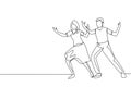 Single continuous line drawing people dancing salsa. Couples, man and woman in dance. Pairs of dancers with waltz tango and salsa