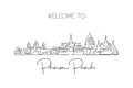 Single continuous line drawing of Phnom Penh city skyline, Cambodia. Famous city landscape. World travel concept home art wall