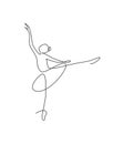 Single continuous line drawing pretty ballerina in ballet motion dance style. Beauty sexy dancer concept logo, Minimalist poster