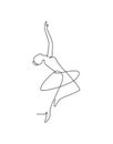 Single continuous line drawing pretty ballerina in ballet motion dance style. Beauty sexy dancer concept logo, Minimalist poster