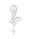 Single continuous line drawing pretty ballerina in ballet motion dance style. Beauty sexy dancer concept logo, Minimalist poster