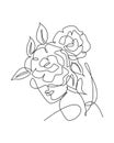 Single continuous line drawing pretty woman face with flowers. Nature beauty botanical print concept for wall decor print.