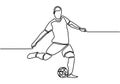 Single continuous line drawing of Professional football concept kick a ball. One hand drawn vector illustration minimalism style