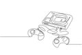 Single continuous line drawing of retro old classic arcade video game player with cassette. Vintage console game item concept one Royalty Free Stock Photo