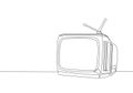 Single continuous line drawing of retro old fashioned tv with internal antenna. Classic vintage analog television concept one line