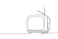 Single continuous line drawing of retro old fashioned tv with internal antenna. Classic vintage analog television concept one line