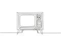 Single continuous line drawing of retro old fashioned tv with wooden case and leg. Antique vintage analog television concept one Royalty Free Stock Photo