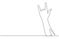 Single continuous line drawing rock on gesture symbol. Heavy metal or resistance hand gesture. Nonverbal signs or symbols. Hand Royalty Free Stock Photo