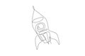 Single continuous line drawing rocket launch fly into the sky universe. Vintage spacecraft rocketship. Simple retro outer space