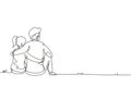 Single continuous line drawing romantic couple in love sitting and hugging at city park. Happy couple getting ready for wedding. Royalty Free Stock Photo