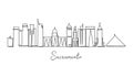 Single continuous line drawing of Sacramento city skyline US. Famous city skyscraper landscape. World travel postcard home decor Royalty Free Stock Photo