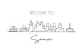 Single continuous line drawing Samoa skyline, Oceania. Famous city scraper landscape gallery. World travel home wall decor art