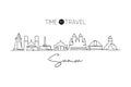 Single continuous line drawing Samoa skyline, Oceania. Famous city scraper landscape. World travel home wall decor art poster