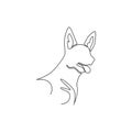 Single continuous line drawing of simple cute german shepherd puppy dog head icon. Pet animal logo emblem vector concept. Modern