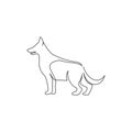 Single continuous line drawing of simple cute german shepherd puppy dog icon. Pet animal logo emblem vector concept. Trendy one