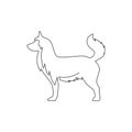 Single Continuous Line Drawing Of Simple Cute Siberian Husky Puppy Dog Icon. Pet Animal Logo Emblem Vector Concept. Trendy One