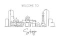 Single continuous line drawing of Skopje city skyline, Macedonia. Famous city scraper landscape. World travel concept home wall